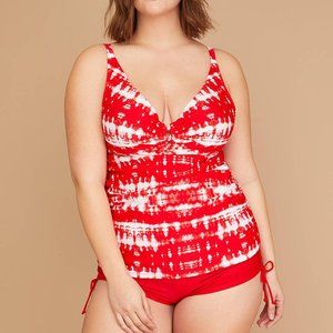 Plus Size 44F bra size Swimsuit Cacique Lane Bryant Tankini Top red ti…